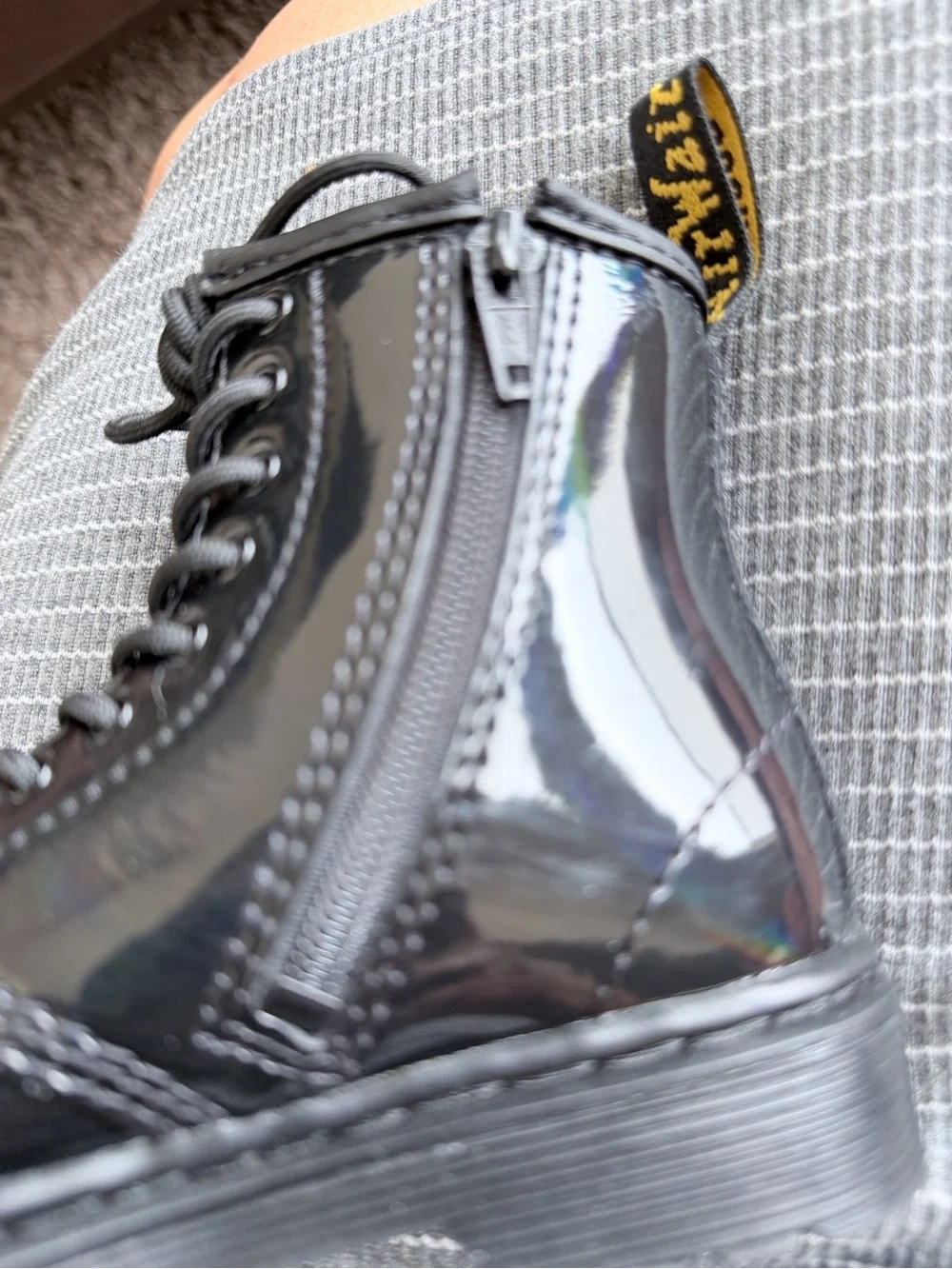 Doc Martens Black Patent Combat Boots with Back Loop